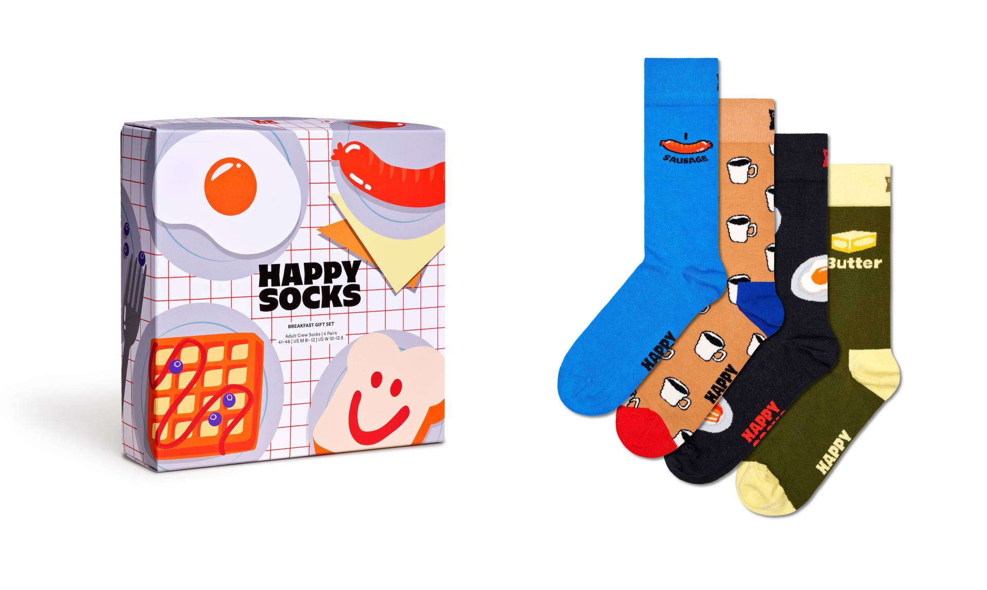 Happy Socks Langsocken, (Box, 4er-Pack), mit lustigen Frühstücksmotiven von Happy Socks