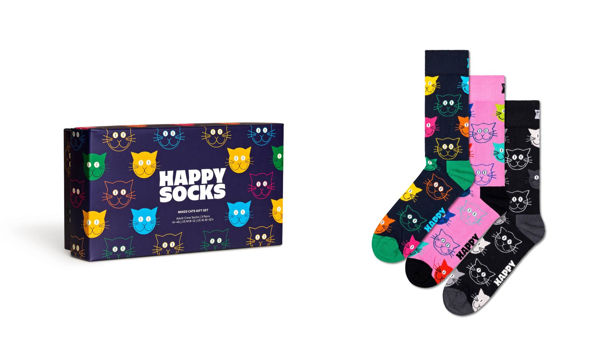 Happy Socks Socken »3-Pack Mixed Cat Socks Gift Set«, (3 Paar, Geschenk Box), Katzen-Motive von Happy Socks