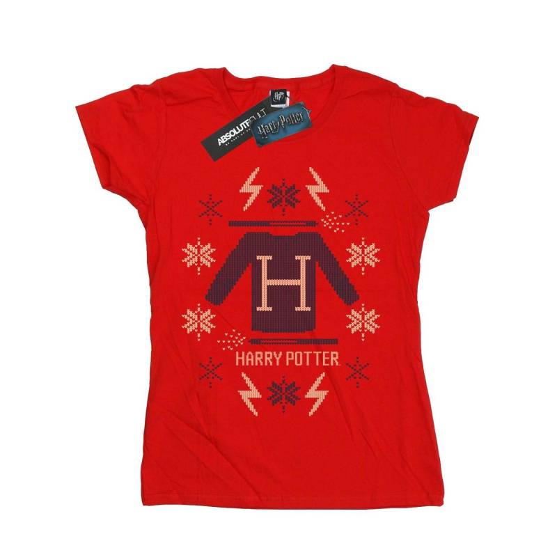 Christmas Knit Tshirt Damen Rot Bunt L von Harry Potter