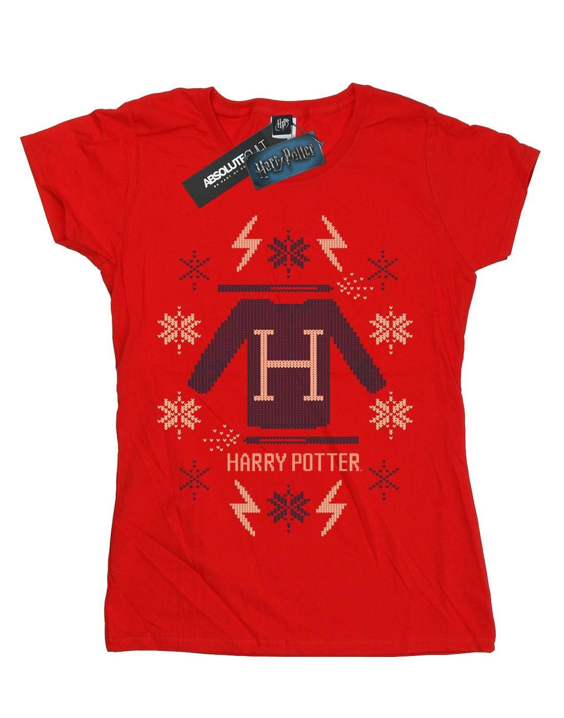 Christmas Knit Tshirt Damen Rot Bunt M von Harry Potter