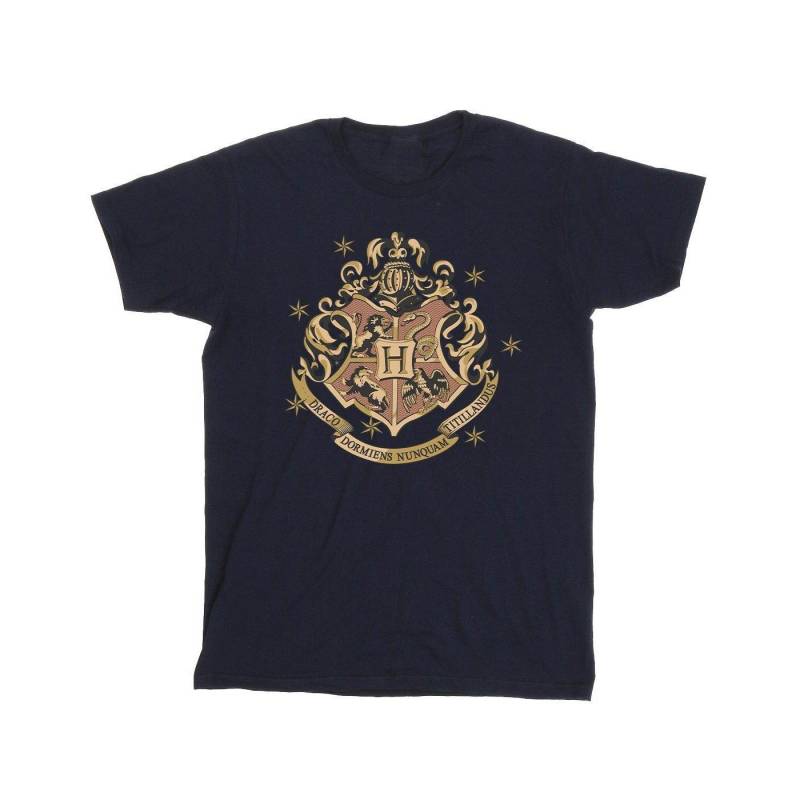 Gold Hogwart Crest Tshirt Herren Marine L von Harry Potter