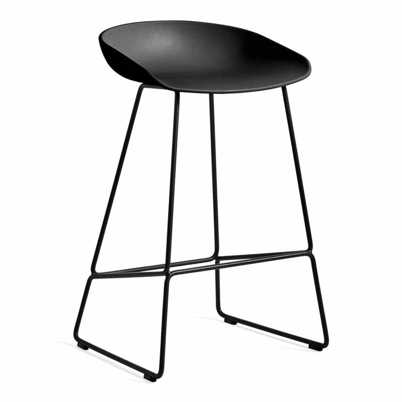 About a Stool AAS38 Low Barstuhl, Sitz Polypropylen azure blue 2.0 (recycled), Untergestell stahl, chrom von Hay