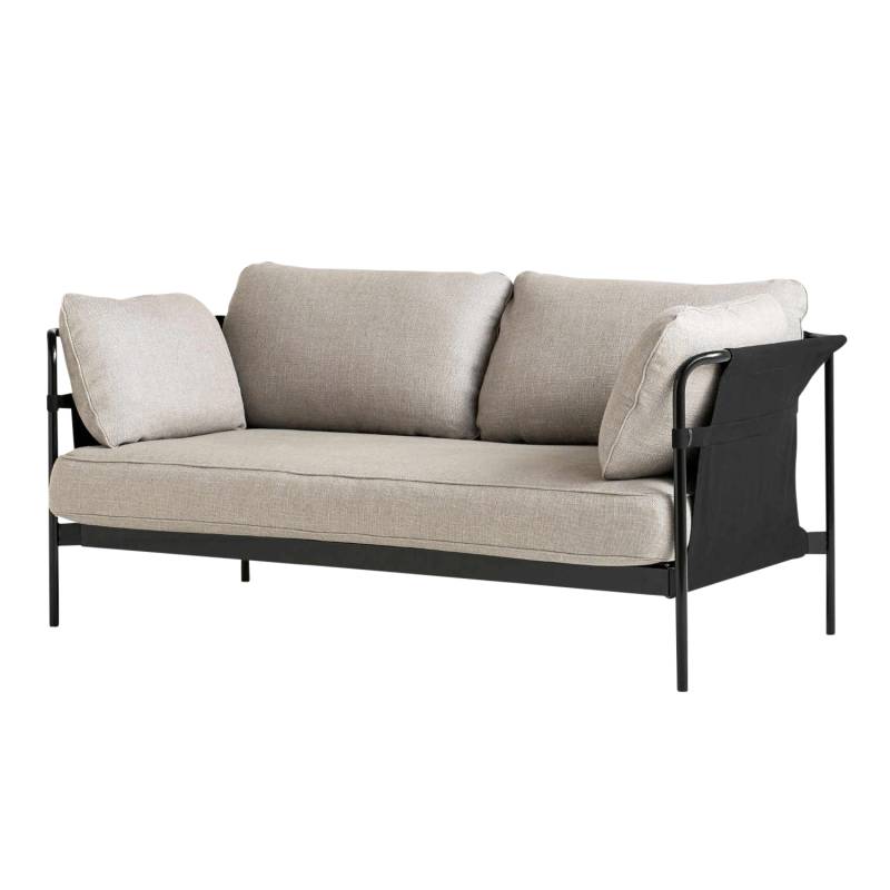 Can 2 Seater 2er Sofa, Stoff linara romo 103, Bezug canvas baumwolle schwarz, Untergestell stahl, chrom von Hay