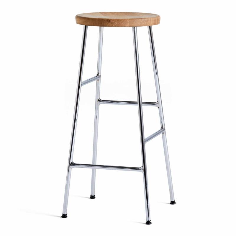 Cornet Bar Stool High Barhocker, Sitz eiche, geölt, Untergestell stahl, chrom von Hay