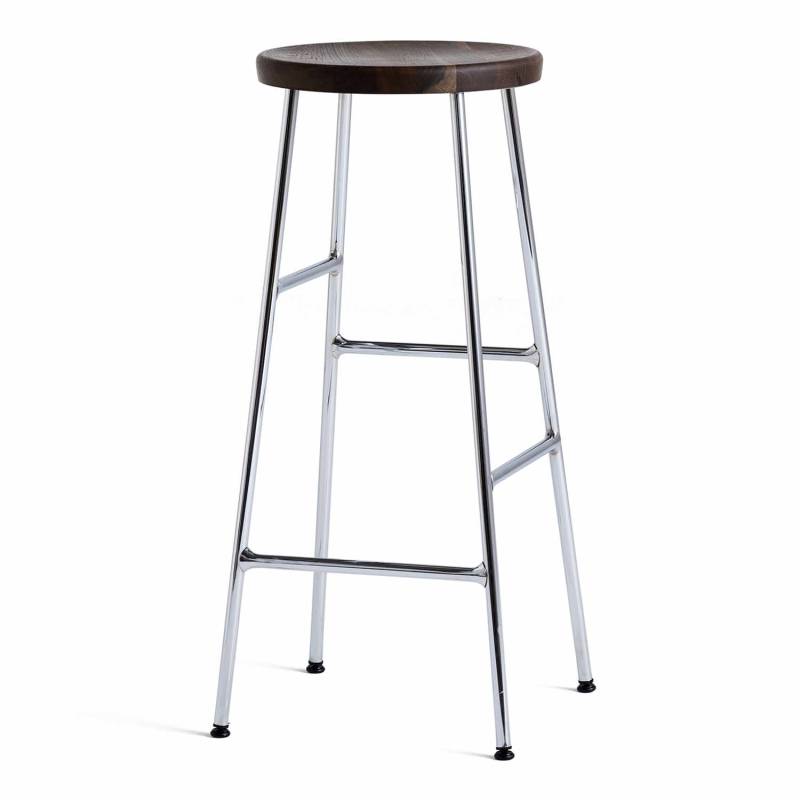 Cornet Bar Stool High Barhocker, Sitz eiche, geräuchert, Untergestell stahl, chrom von Hay