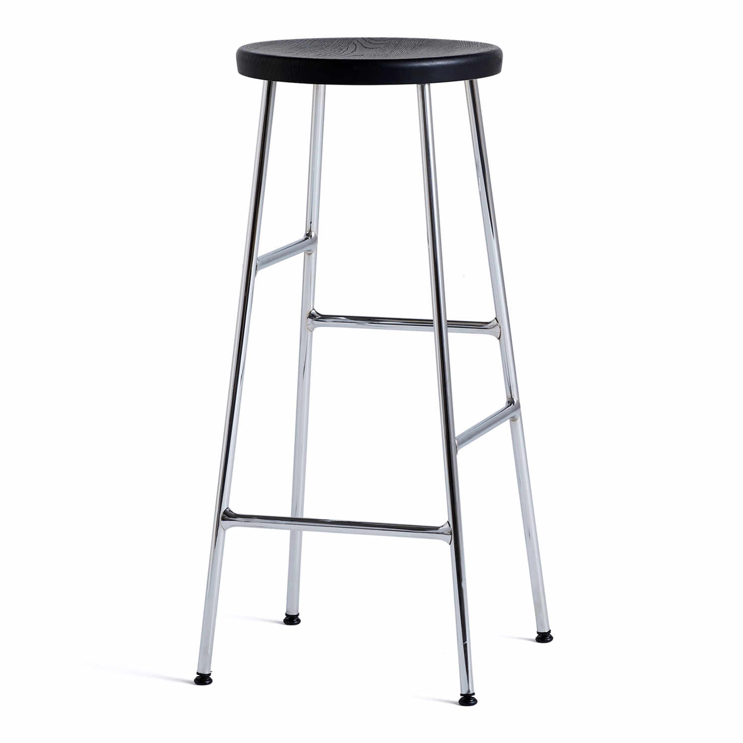 Cornet Bar Stool High Barhocker, Sitz eiche, schwarz gebeizt, Untergestell stahl, chrom von Hay