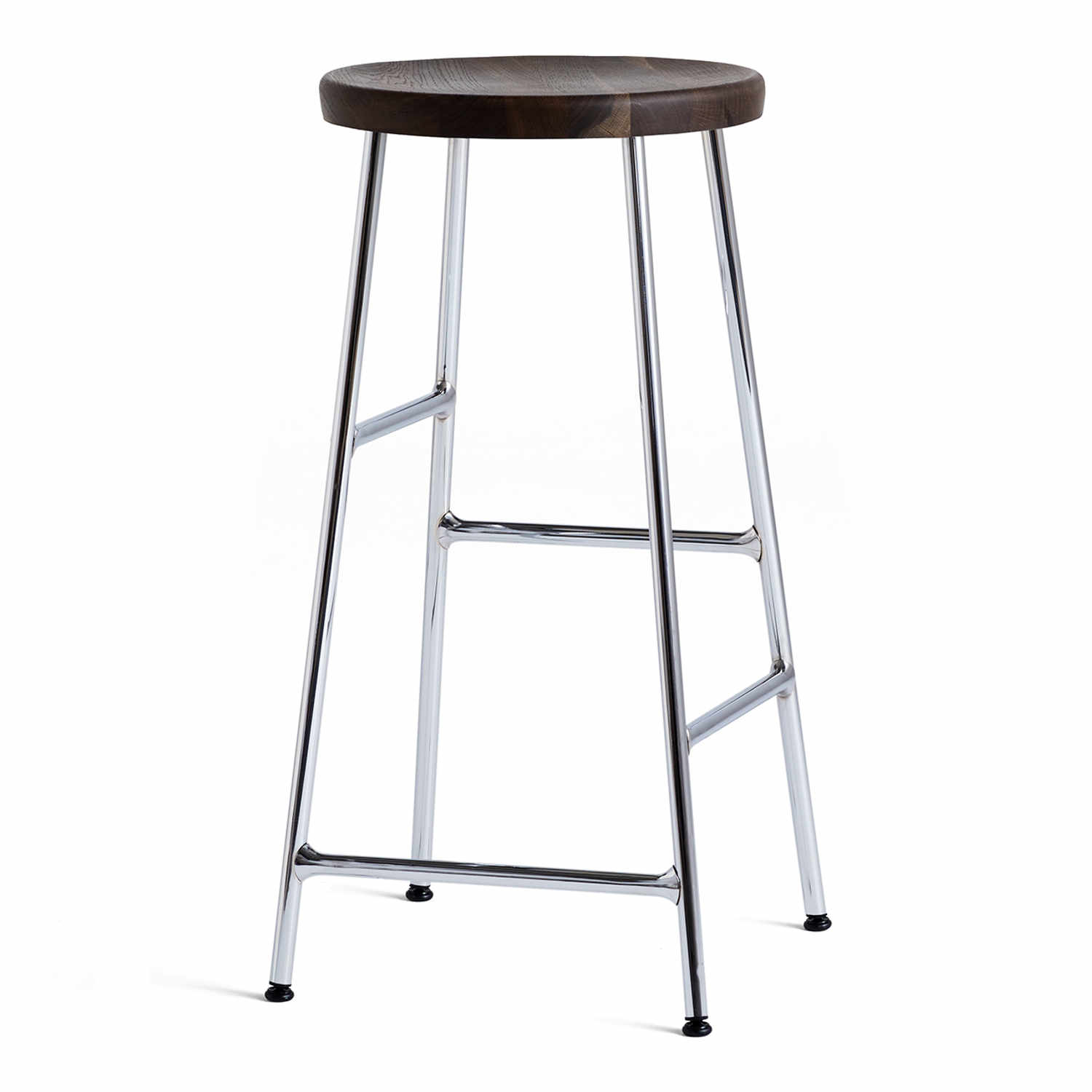 Cornet Bar Stool Low Barhocker, Sitz eiche, geräuchert, Untergestell stahl, chrom von Hay