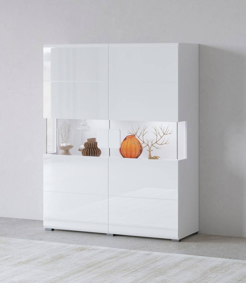 INOSIGN Highboard »Toledo,Breite 121,5 cm, trendige Hochkommode mit 2 Türen«, Hochschrank mit Glas-Partien,stylische Hochglanzfronten von INOSIGN