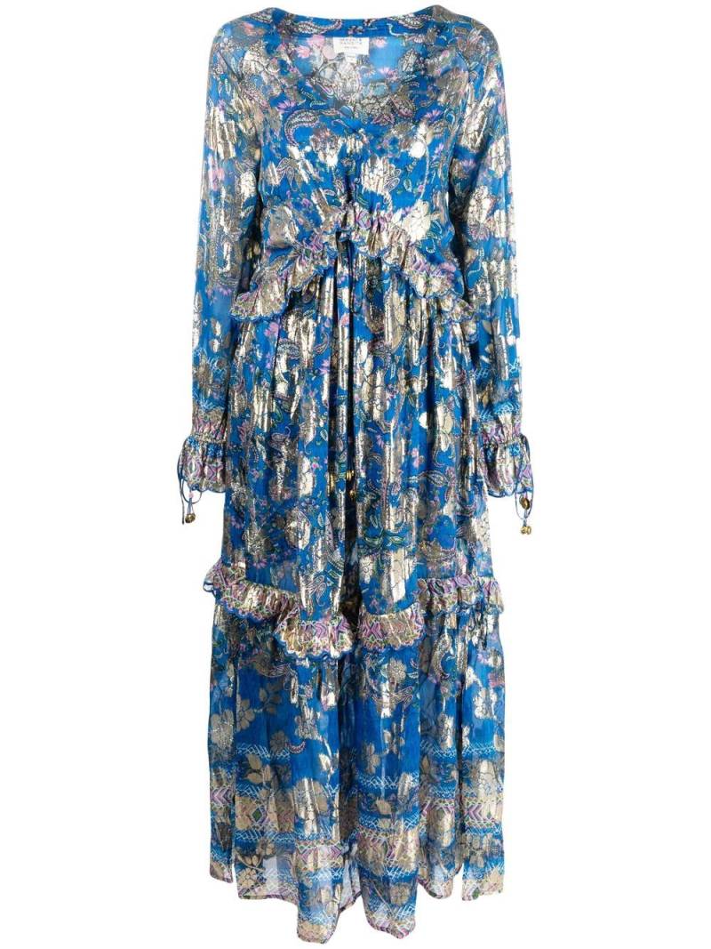 Hemant And Nandita floral-print ruffle dress - Blue von Hemant And Nandita