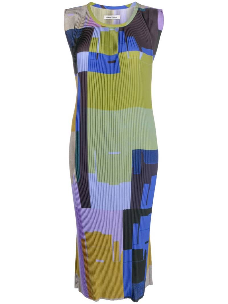 Henrik Vibskov Pull geometric-print plissé dress - Green von Henrik Vibskov