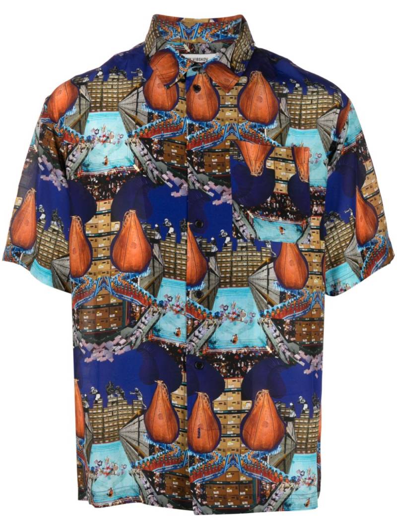 Henrik Vibskov Transfered graphic-print crepe shirt - Blue von Henrik Vibskov