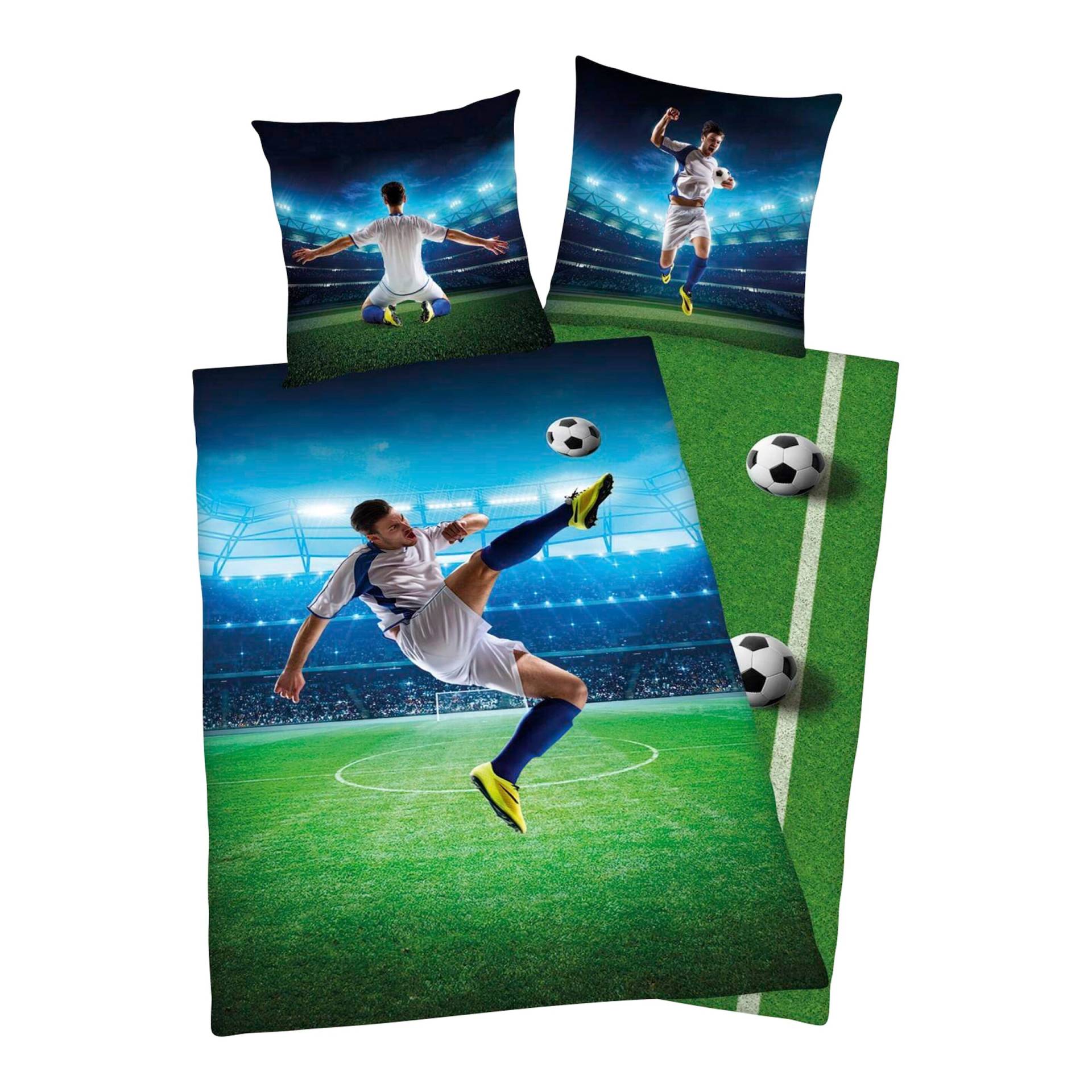 Renforcé Wende-Bettwäsche Fußball 80x80 / 135x200 cm von Herding