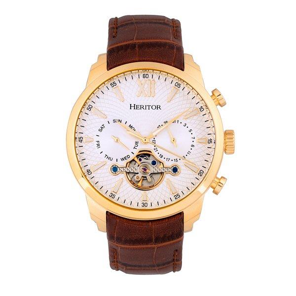 Arthur Semi-skelett-lederbanduhr Mit Tag/datum Herren Gelbgold ONE SIZE von Heritor Automatic