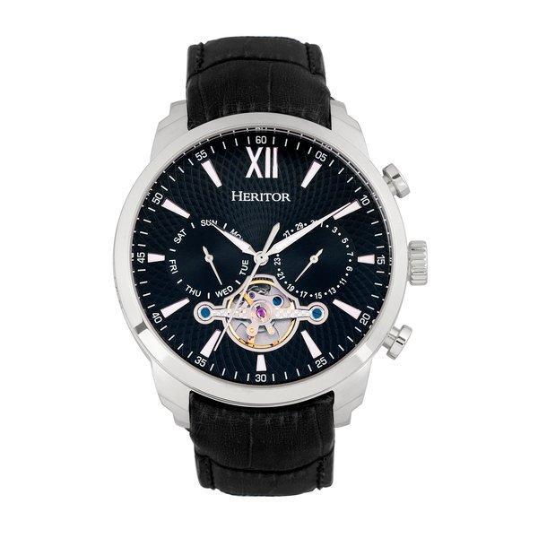 Arthur Semi-skelett-lederbanduhr Mit Tag/datum Herren Silber ONE SIZE von Heritor Automatic