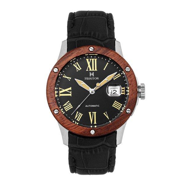 Everest Holzlünette Lederbanduhr /datum Herren Silber ONE SIZE von Heritor Automatic