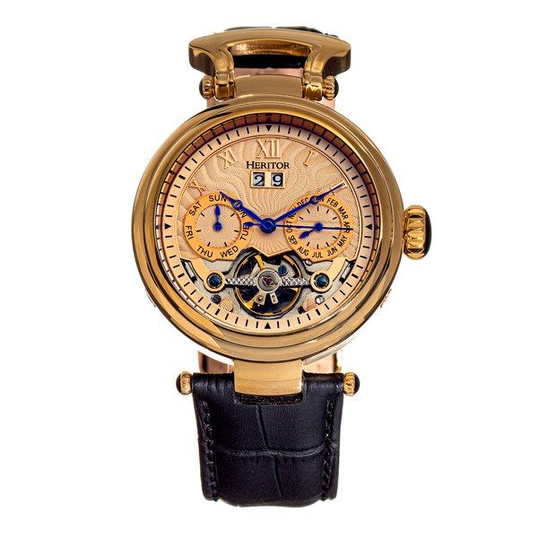 Heritor Automatik Ganzi Halbskelett-lederbanduhr Herren Gelbgold ONE SIZE von Heritor Automatic