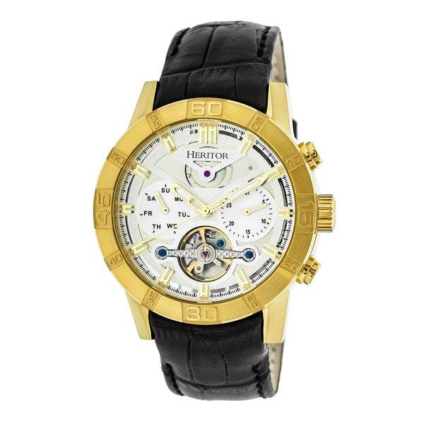 Heritor Automatische Hannibal Halbskelett-lederbanduhr Herren Gelbgold ONE SIZE von Heritor Automatic