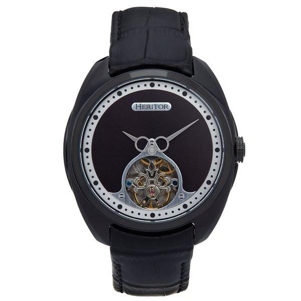 Roman Semi-skeleton Leather-band Watch Herren Schwarz ONE SIZE von Heritor Automatic