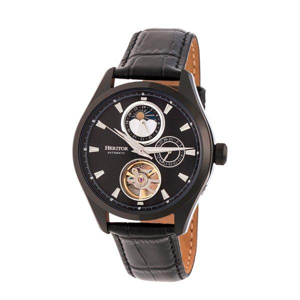 Sebastian Semi-skelett-lederbanduhr Herren Schwarz ONE SIZE von Heritor Automatic