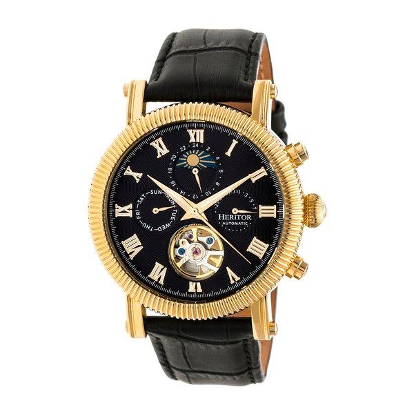 Winston Semi-skelett-lederbanduhr Herren Gelbgold ONE SIZE von Heritor Automatic