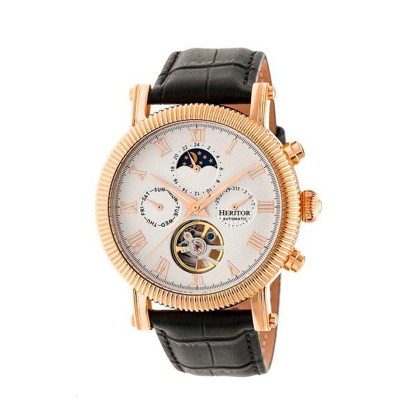 Winston Semi-skelett-lederbanduhr Herren Goldrosa ONE SIZE von Heritor Automatic