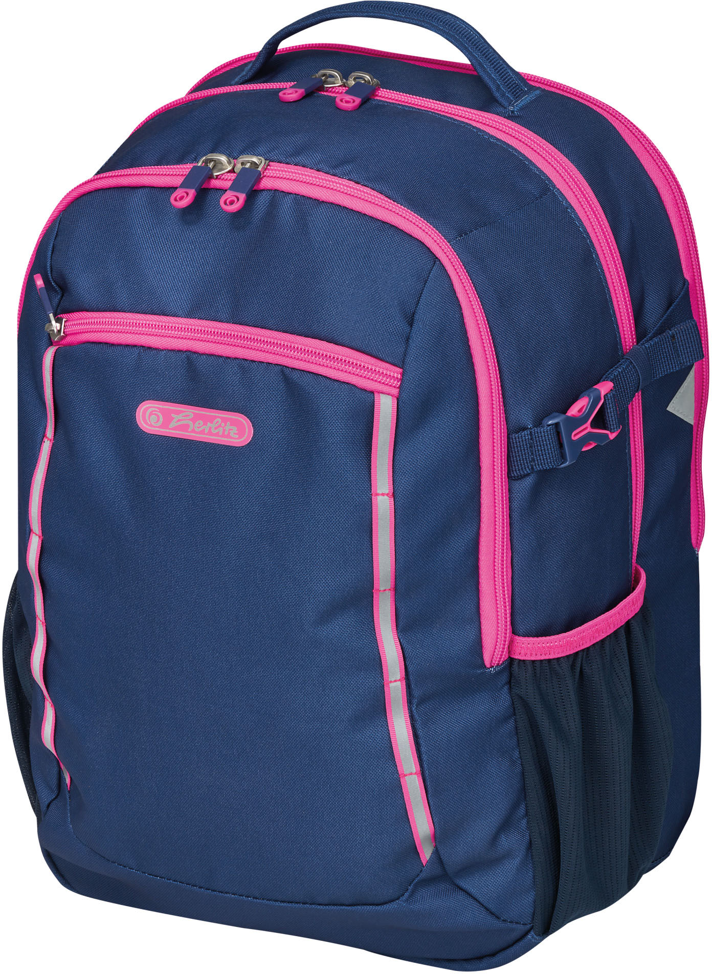 Herlitz Schulrucksack »Ultimate, navy«, Floureszierende Flächen-reflektierende Streifen auf den Schultergurten, enthält recyceltes Material (Global Recycled Standard) von Herlitz