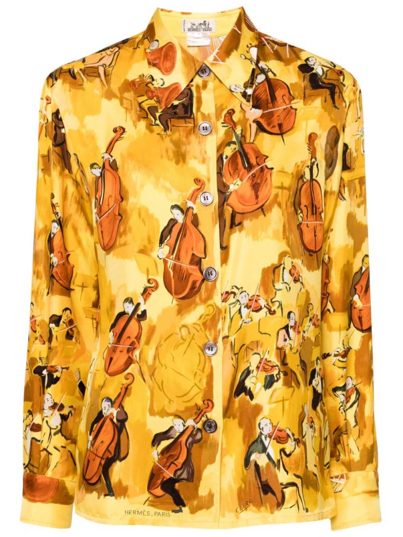 Hermès Pre-Owned 1990-2000 Concerto-print silk shirt - Yellow von Hermès Pre-Owned