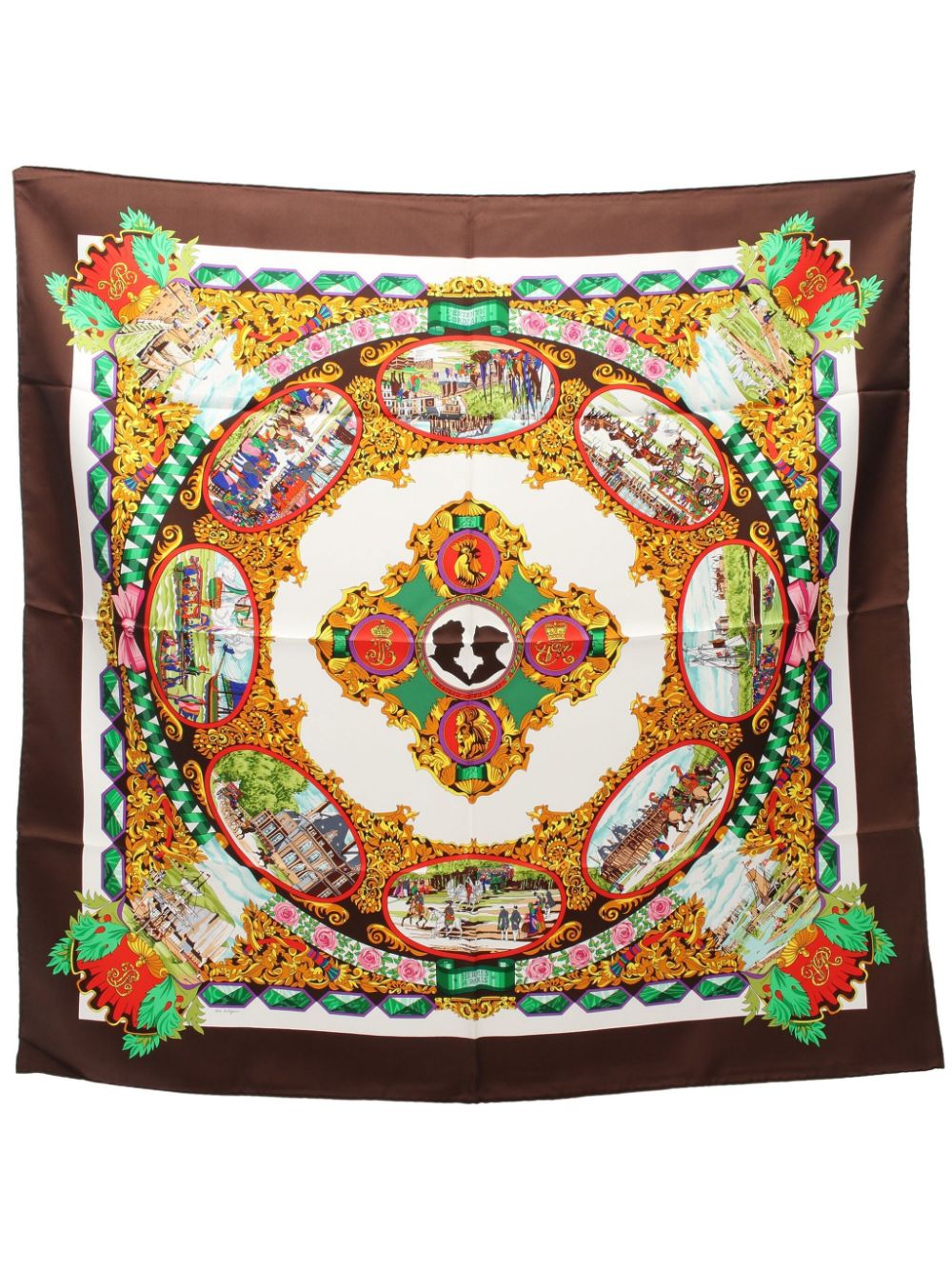 Hermès Pre-Owned 2010s L'Entente Cordiale silk scarf - Brown von Hermès Pre-Owned