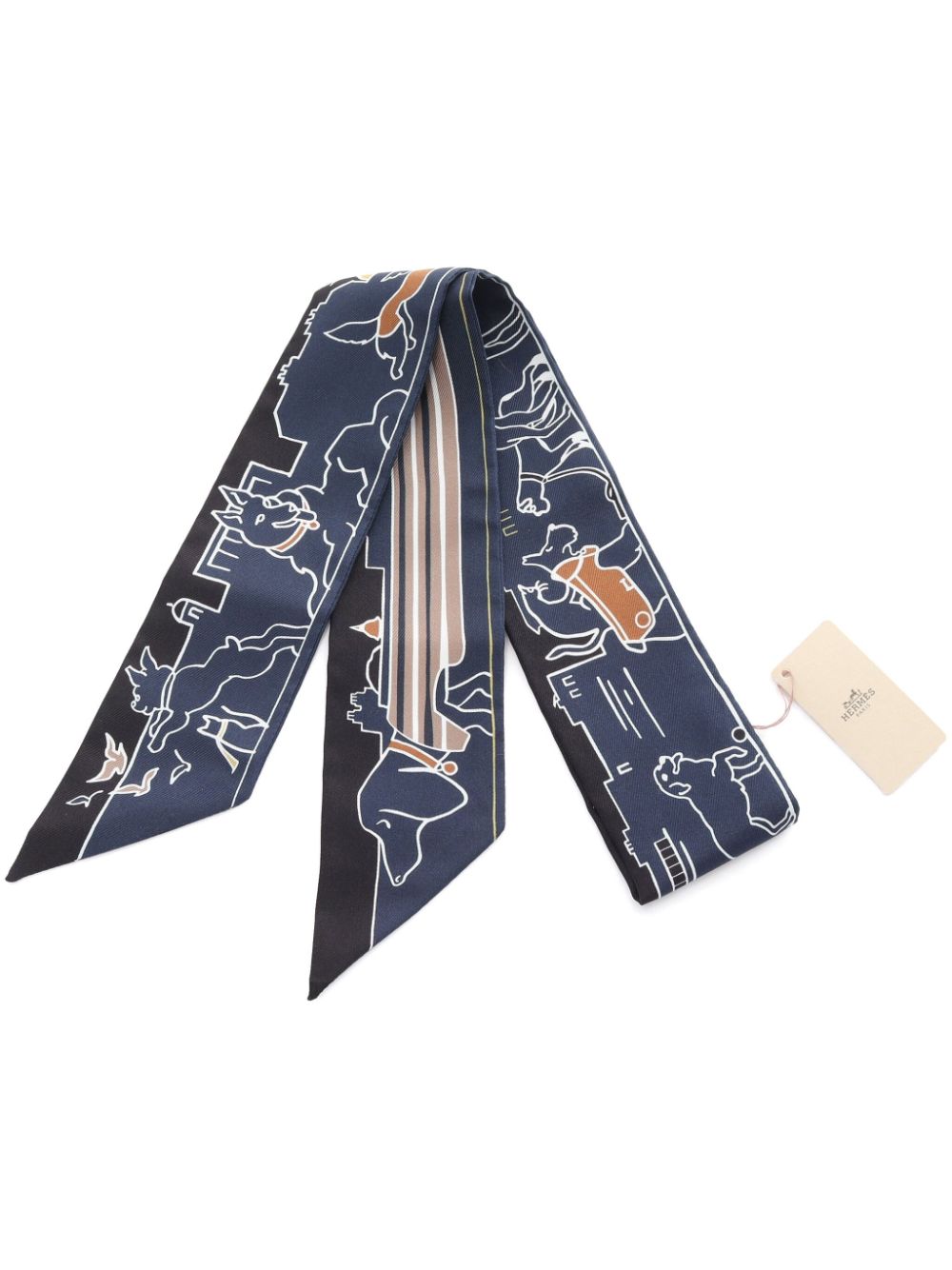 Hermès Pre-Owned 2020s Les Chiens Parisiens twilly scarf - Blue von Hermès Pre-Owned