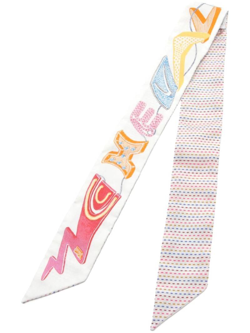 Hermès Pre-Owned 2020s Twilly Chevaloscope Neon scarf - White von Hermès Pre-Owned