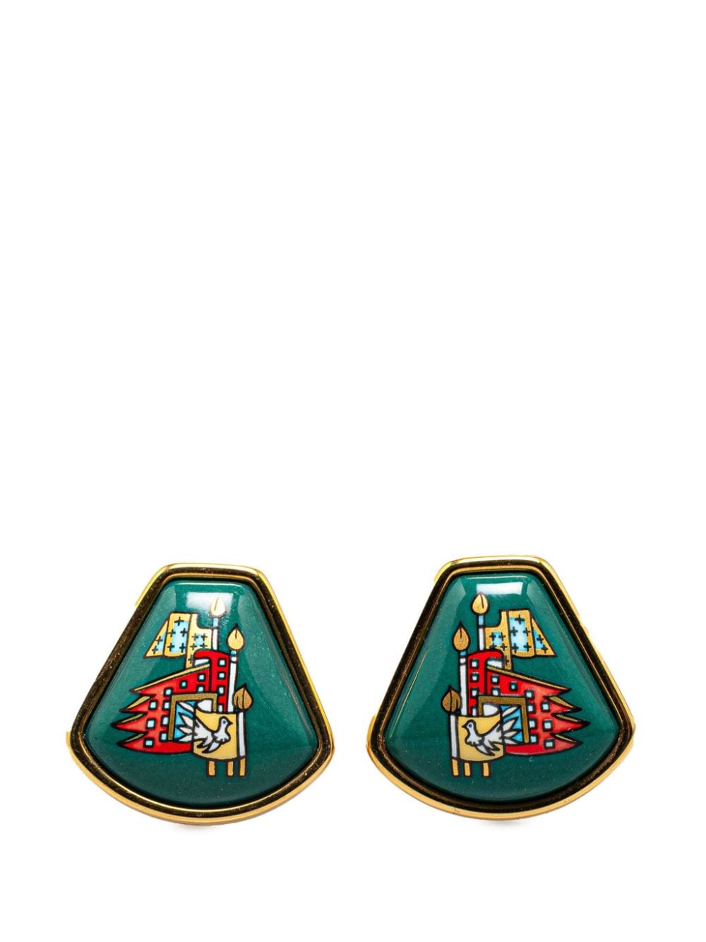 Hermès Pre-Owned 20th Century Flags Cloisonne Enamel Clip On costume earrings - Green von Hermès Pre-Owned