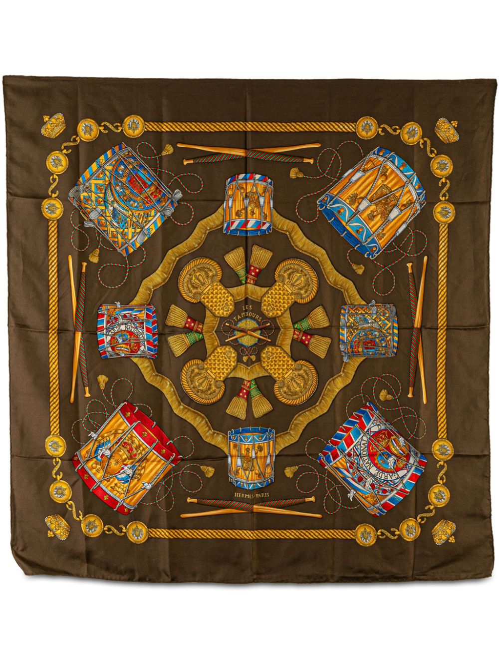 Hermès Pre-Owned 20th Century Les Tambours Silk Scarf scarves - Brown von Hermès Pre-Owned