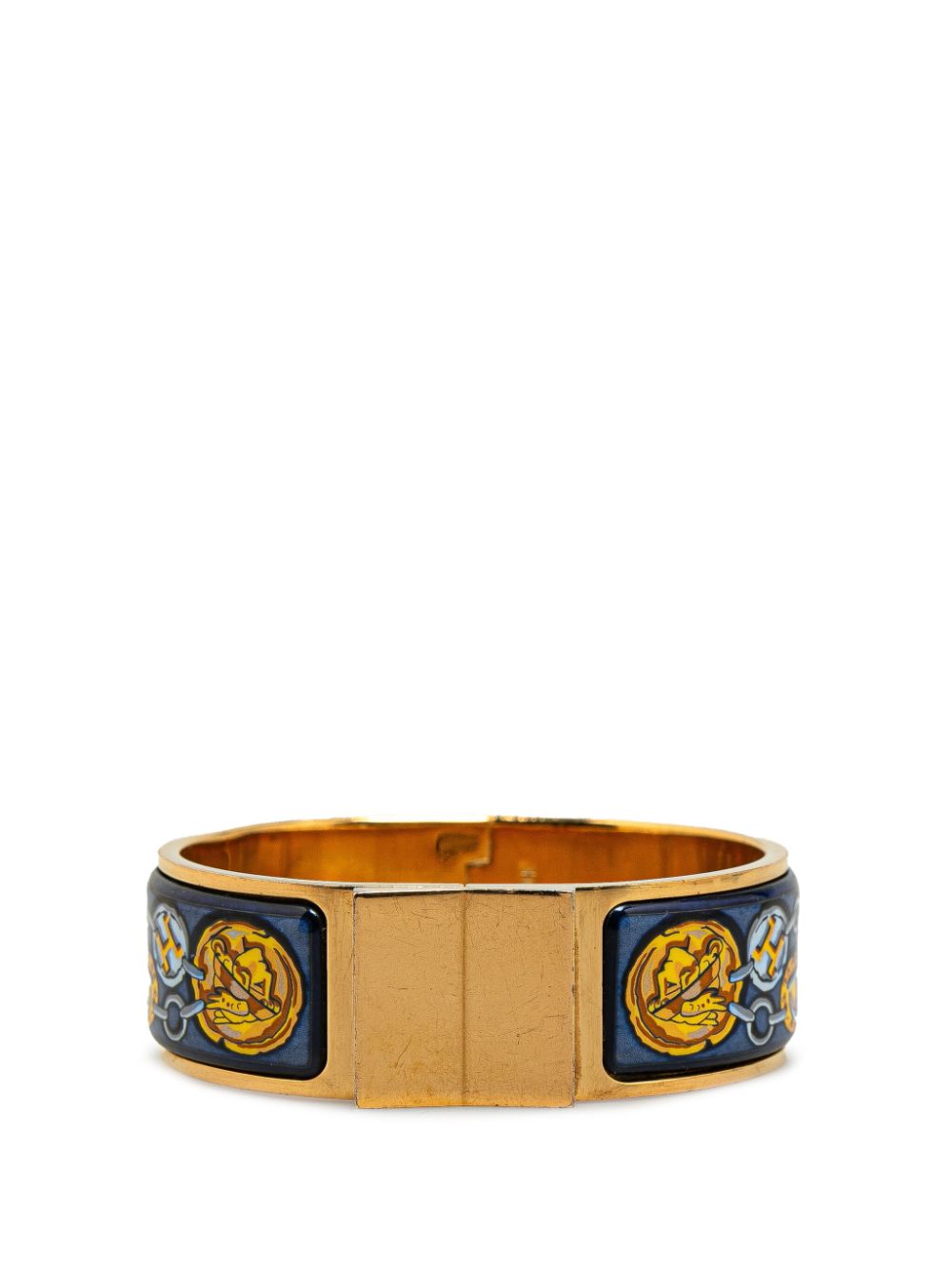 Hermès Pre-Owned 20th Century Wide Enamel Locquet Cheval Et Harnais Hinge costume bracelet - Blue von Hermès Pre-Owned