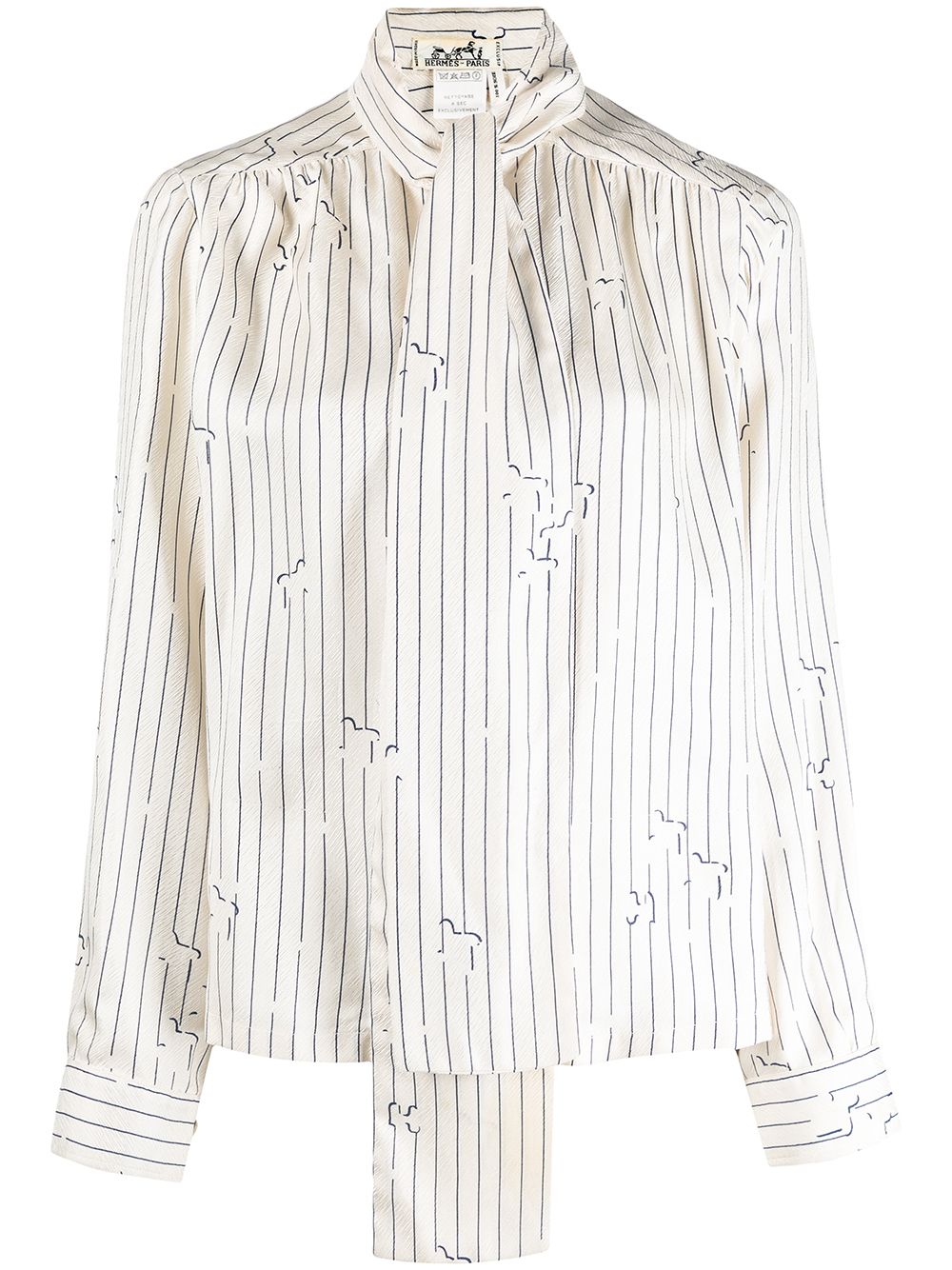 Hermès Pre-Owned striped pussybow blouse - Neutrals von Hermès Pre-Owned