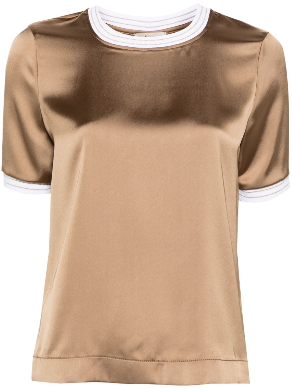 Herno contrast-trim satin T-shirt - Neutrals von Herno