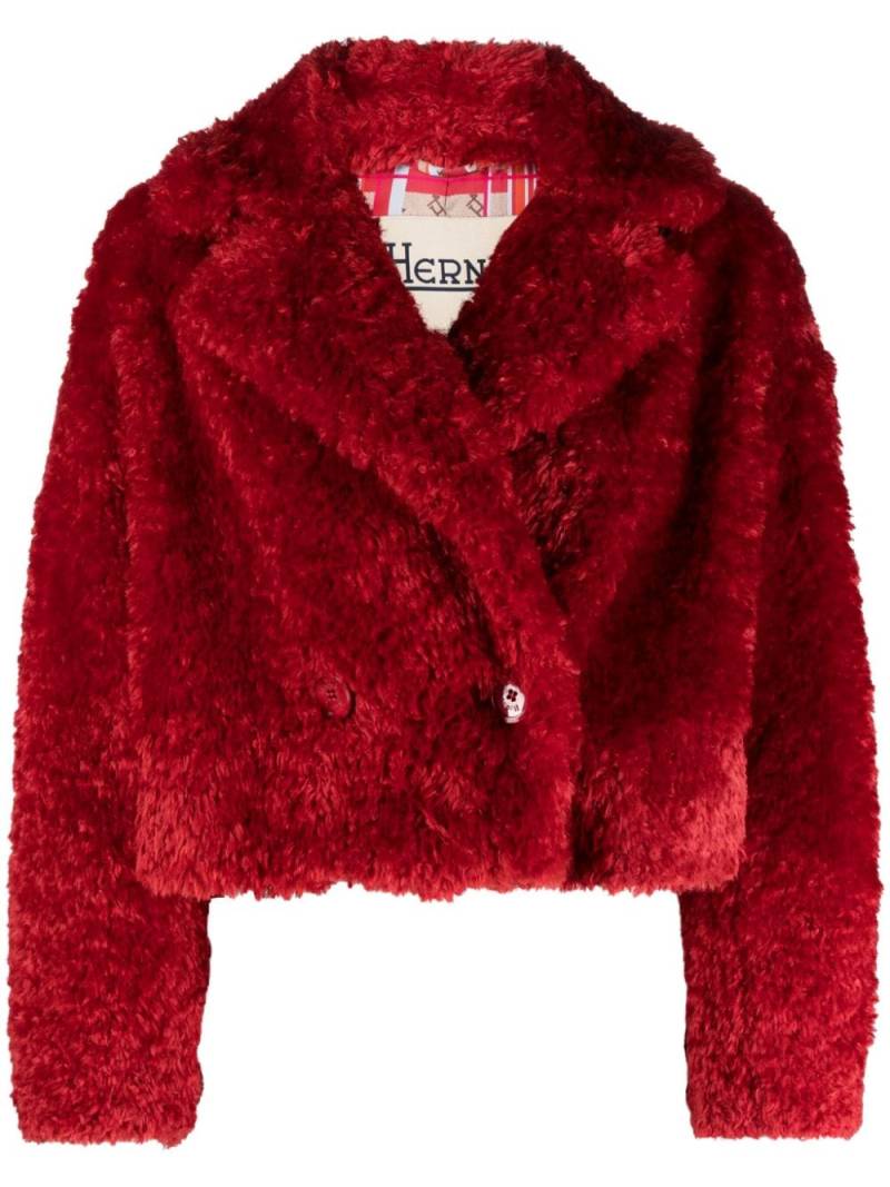 Herno cropped faux fur double-breasted jacket - Red von Herno