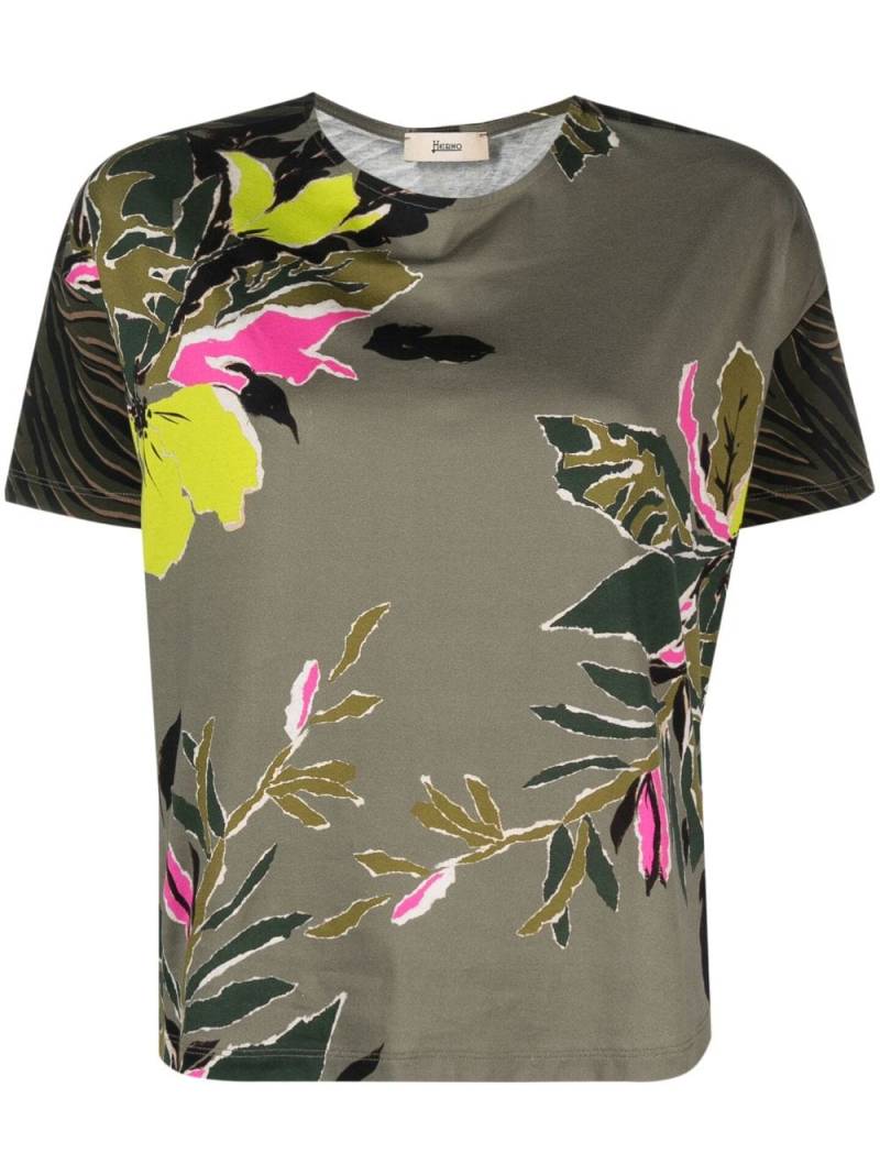 Herno floral-print cotton T-shirt - Green von Herno