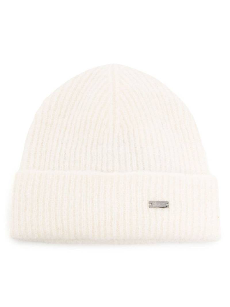 Herno logo-plaque beanie hat - White von Herno