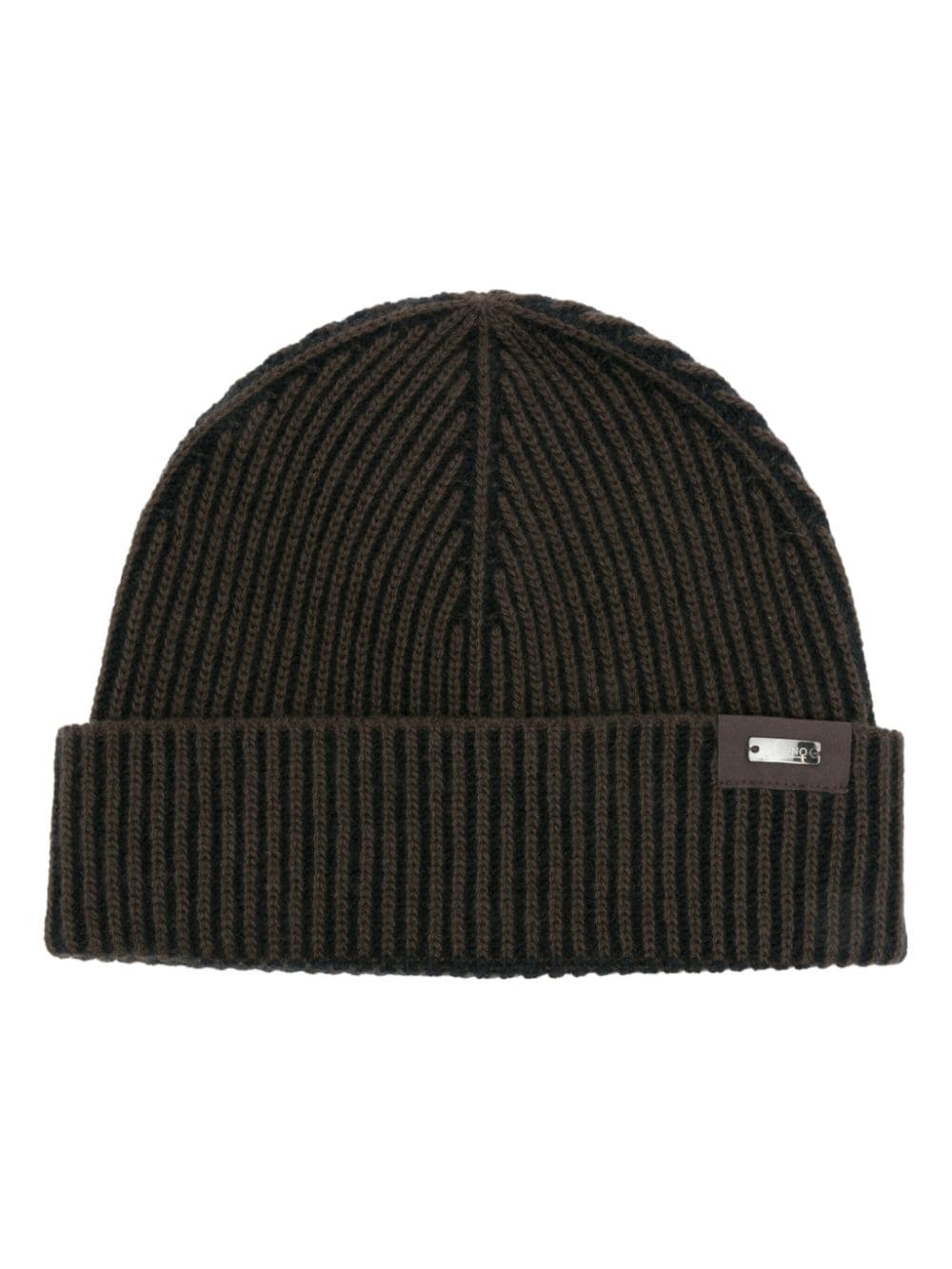 Herno ribbed-knit logo-plaque beanie - Brown von Herno