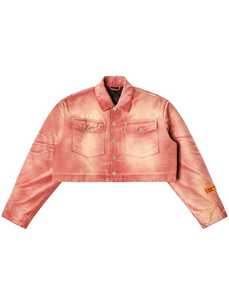 Heron Preston distressed-effect cropped denim jacket - Red von Heron Preston