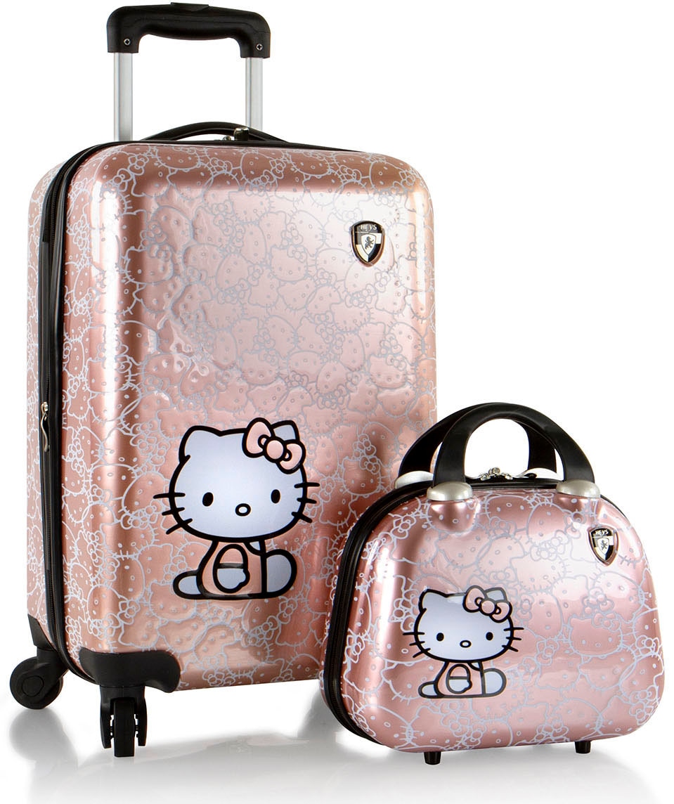 Heys Kinderkoffer »Kinderreiseset Hello Kitty roségold«, (Set, Kinderkoffer und Kosmetikkoffer), 4 Rollen, Heys x Joachim Llambi Kindertrolley Handgepäck-Koffer von Heys