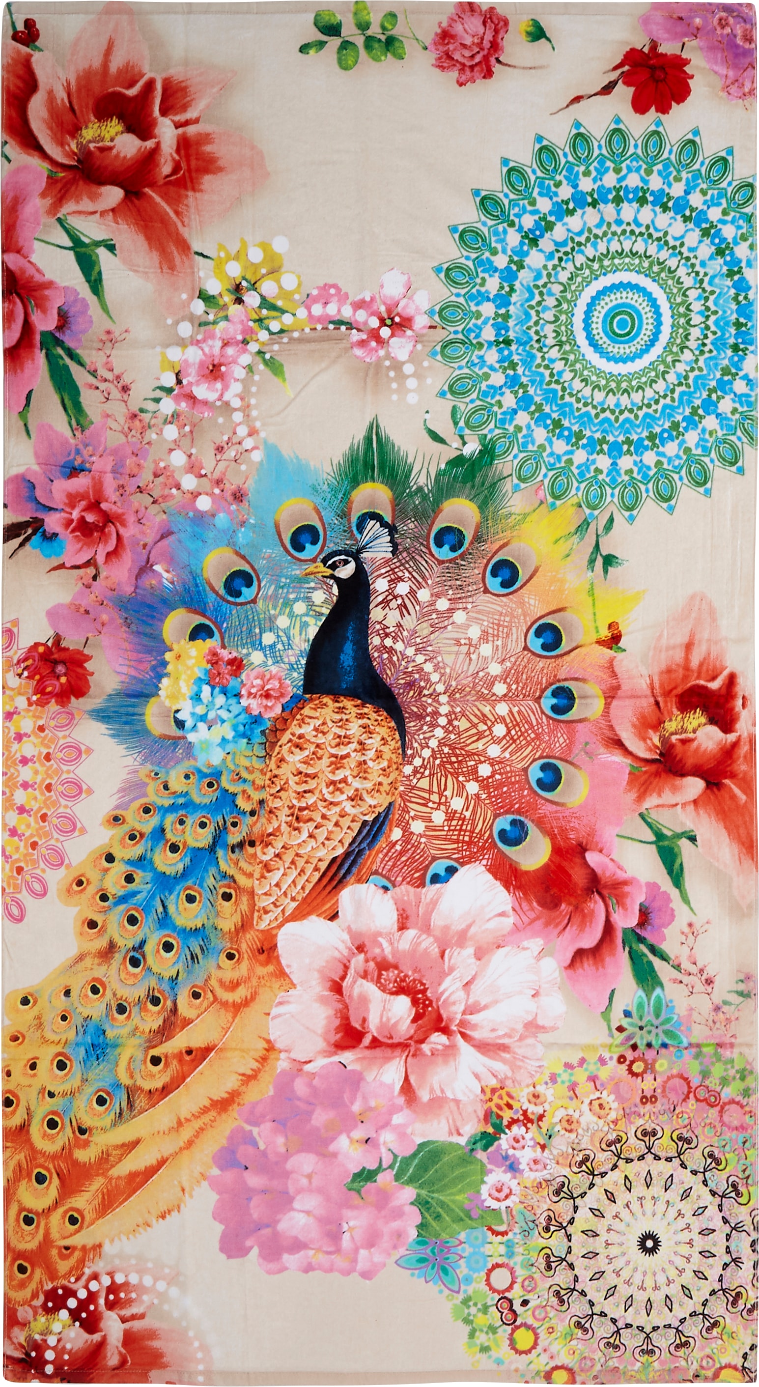 hip Strandtuch »Bengta«, (1 St., Strandtuch 100 x 180 cm), mit Mandalas, Blumen & Pfau von Hip