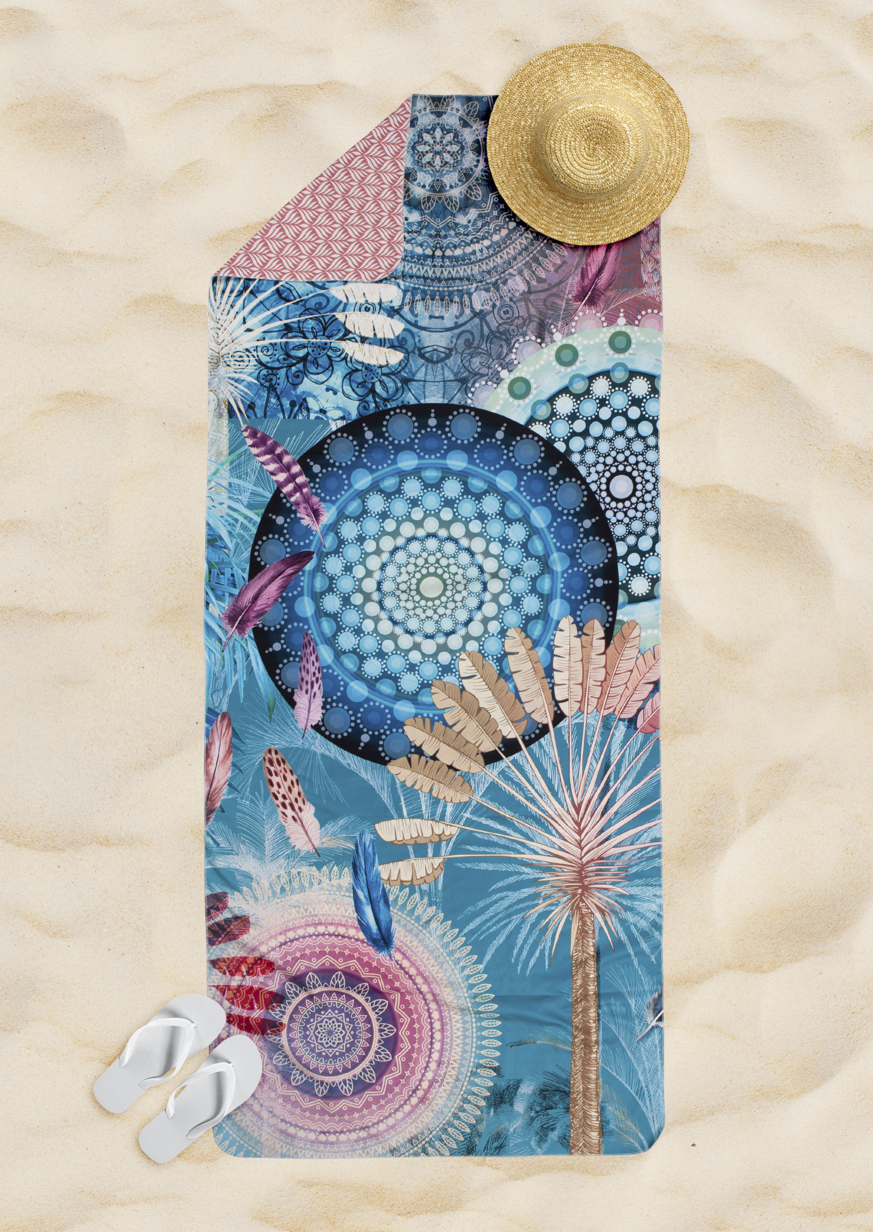 hip Strandtuch »Kanya«, (1 St., Strandtuch 50 x 100 cm), mit Mandala & Federn von Hip