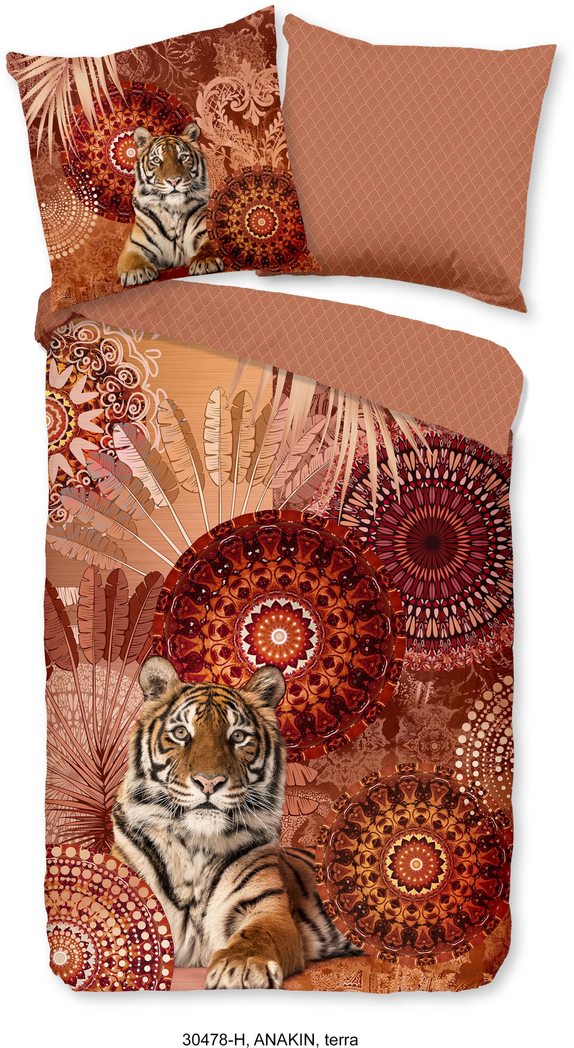 hip Wendebettwäsche »Anakin«, Mako-Satin, 135x200, Reissverschluss, Wendeoptik, Mandala, Tiger, Terra von Hip