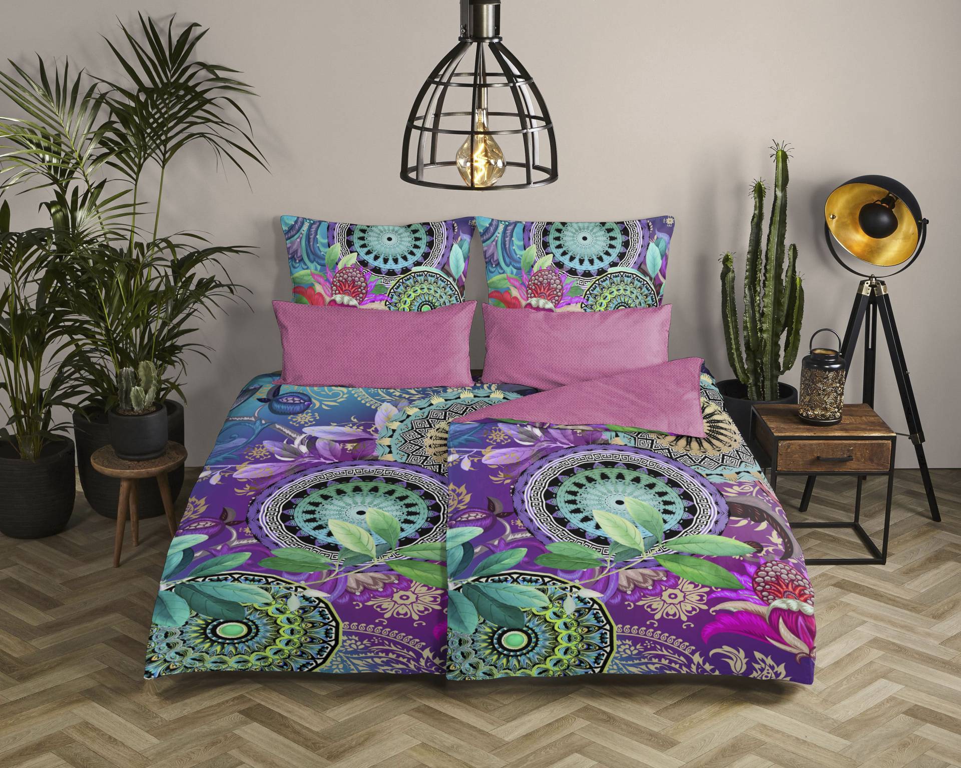 hip Wendebettwäsche »Axelle«, Mako-Satin, 135x200, Reissverschluss, Wendeoptik, Mandala, Bunt, Lila von Hip