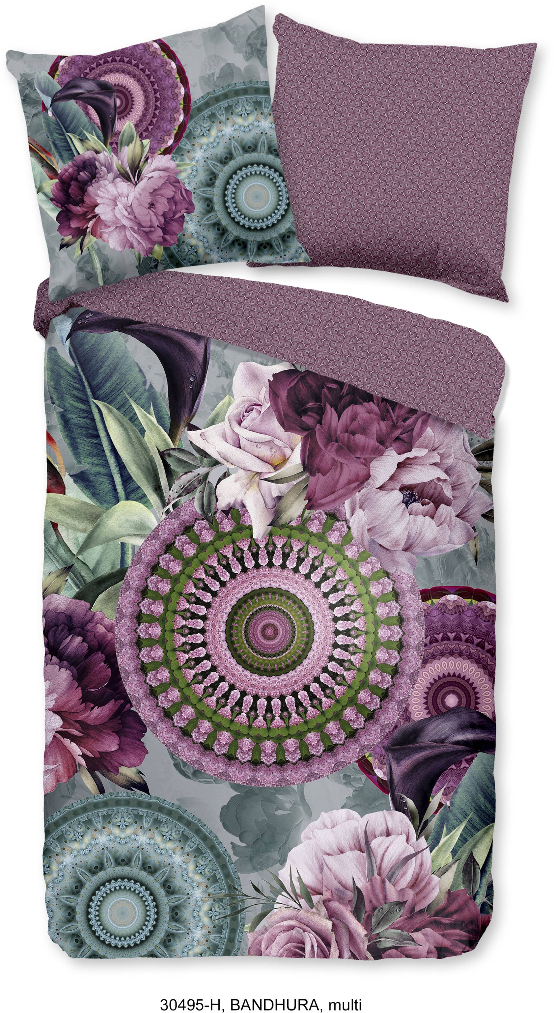 hip Wendebettwäsche »Bandhura«, Mako-Satin, 155x220, Reissverschluss, Wendeoptik, Mandala, Lila Violett von Hip