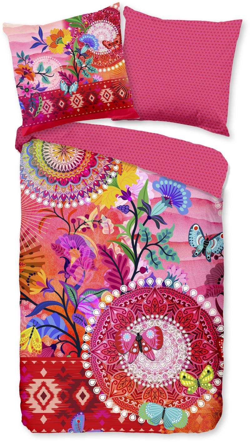 hip Wendebettwäsche »Giselah«, Mako-Satin, 135x200, Reissverschluss, Wendeoptik, Mandala, Bunt, Rosa von Hip