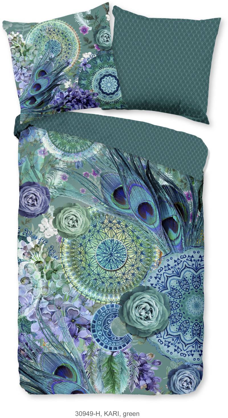 hip Wendebettwäsche »Kari«, Mako-Satin, 135x200, Reissverschluss, Wendeoptik, Mandala, Federn, Grün von Hip