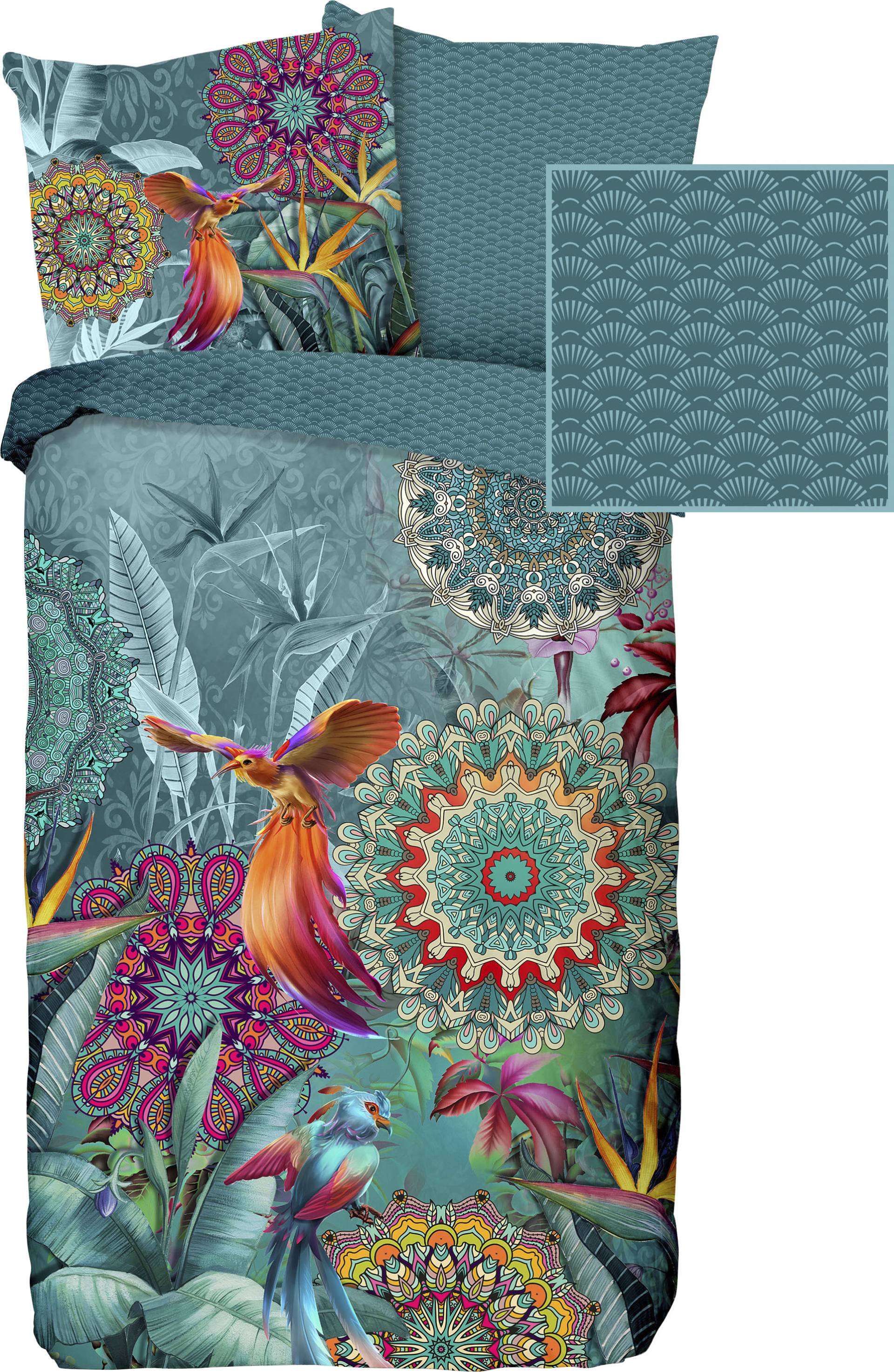 hip Wendebettwäsche »Lovise«, Mako-Satin, 135x200, Reissverschluss, Wendeoptik, Mandala Blumen Petrol von Hip