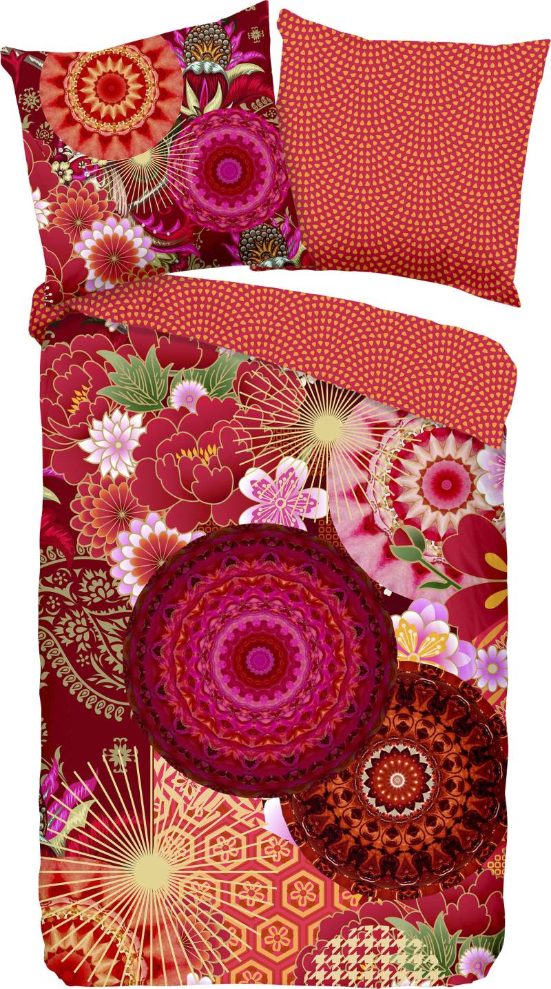 hip Wendebettwäsche »Yuki«, Mako-Satin, 155x220, Reissverschluss, Wendeoptik, Mandala, Bunt, Rot von Hip